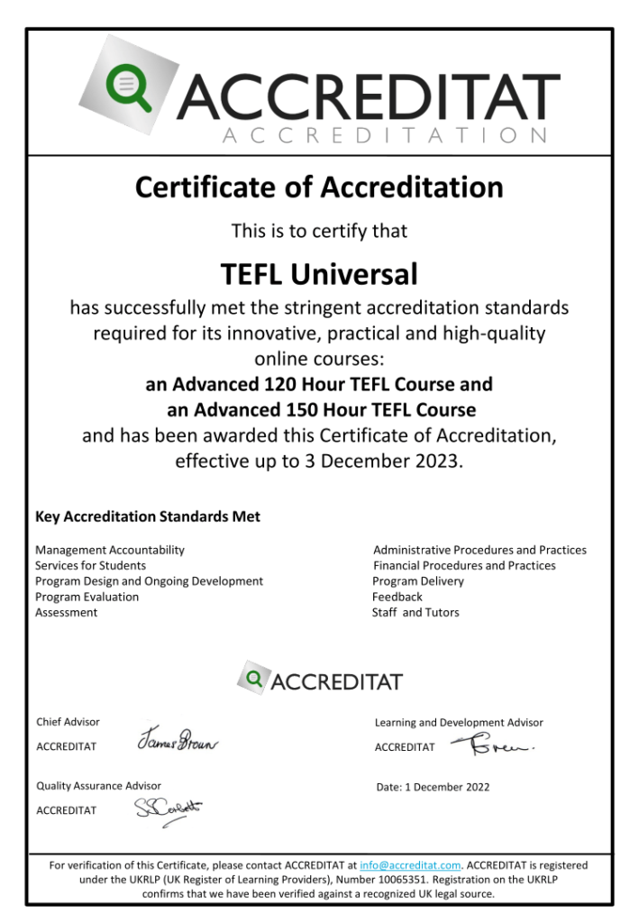 Certificate of Accreditation - TEFL Universal - 2023 (1)